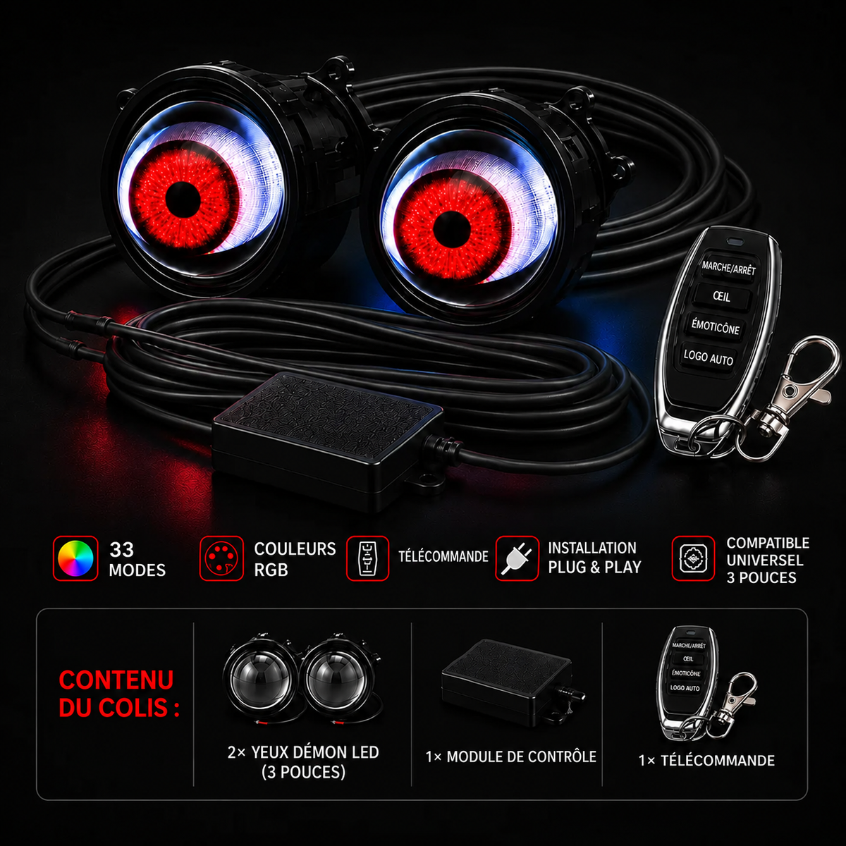LashBloom Car™ – Yeux LED RGB pour phares